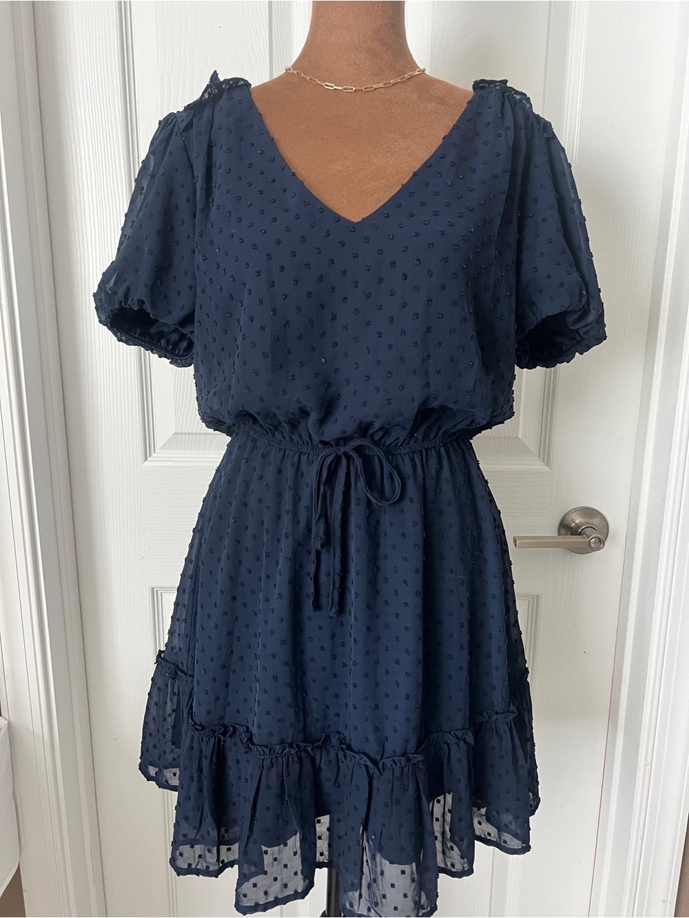Midnight Doll Navy V-Neck Short Sleeve Dress